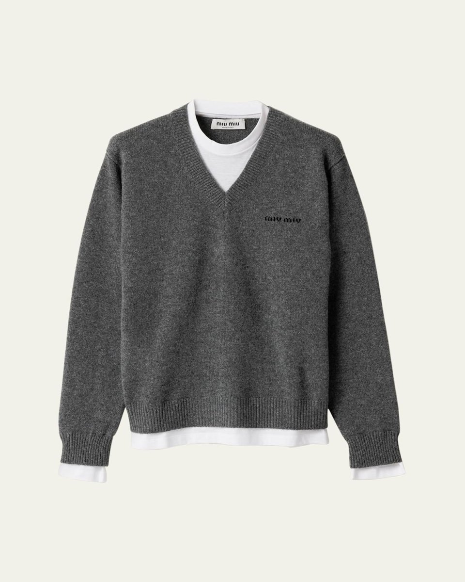 Layered V-Neck Cashmere Sweater